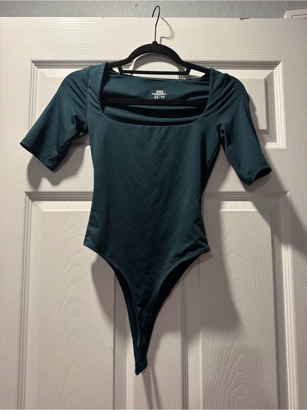 Square Neck Short-Sleeve Bodysuit in Deep Teal